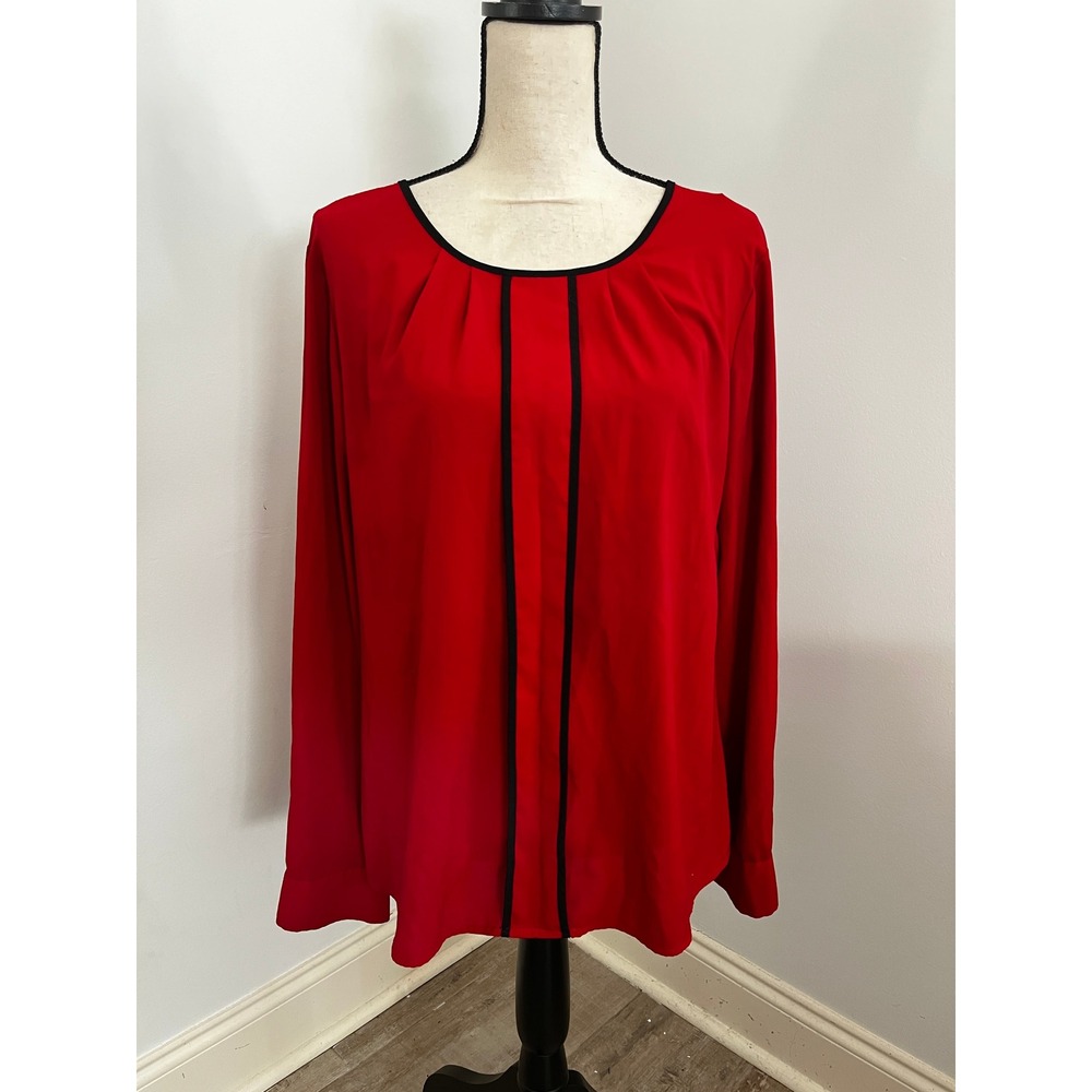 Red Long Sleeve Blouse size XL Mod Preppy Office Chic Business Casual Minimalist